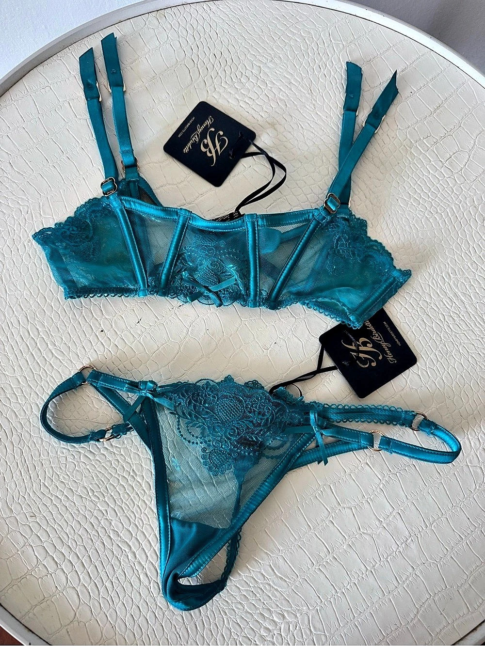 Honey Birdette Natalie Suspender & Thong Set Blue XS